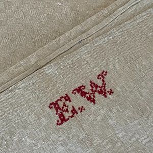 Pair of French Antique Metis Torchons Kitchen Towels Linen/Cotton